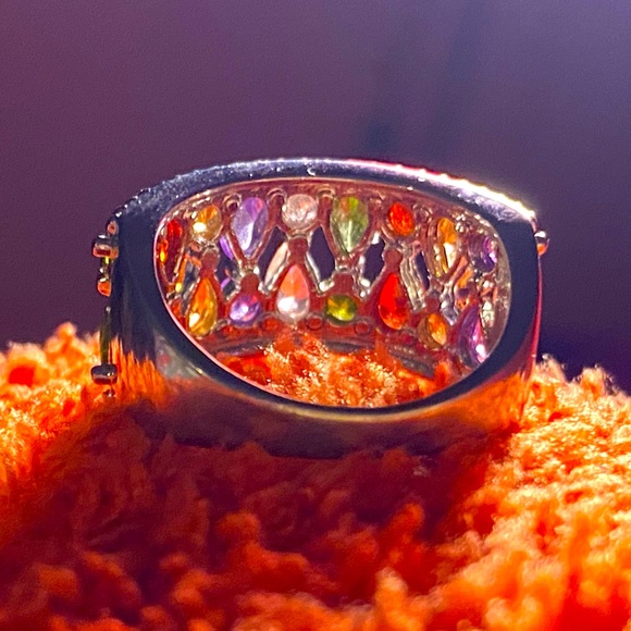 Stunning sterling silver 925 ring,filigree band,multicolored sparkling crystals - Picture 11 of 13